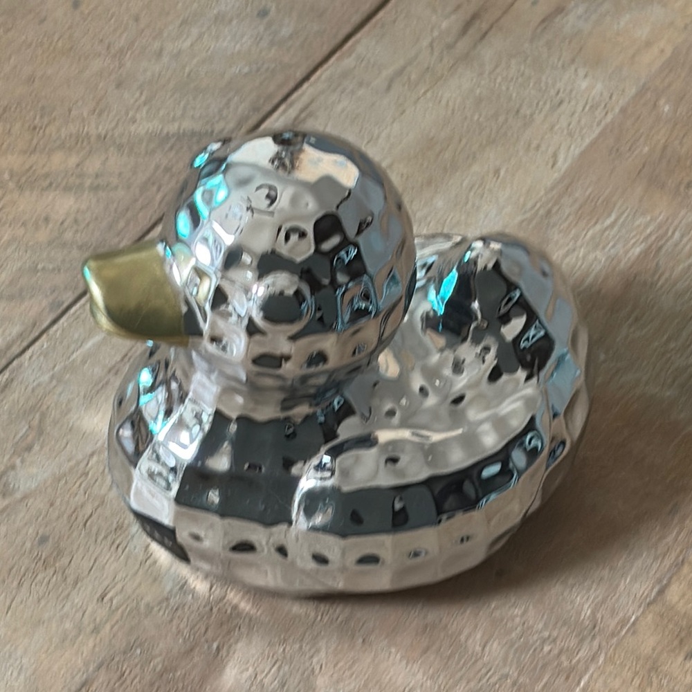 Easter 🐣 Disco 🪩 Silver and Gold Duck Figurine Ceramic  Hand Painted 5x5” NWT